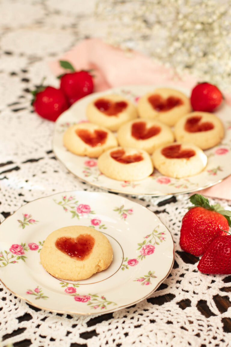 Strawberry Heart Thumbprint Cookies