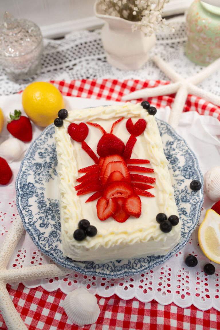 Lemon Strawberry Lobster Cake Made with Freshly Milled Flour
